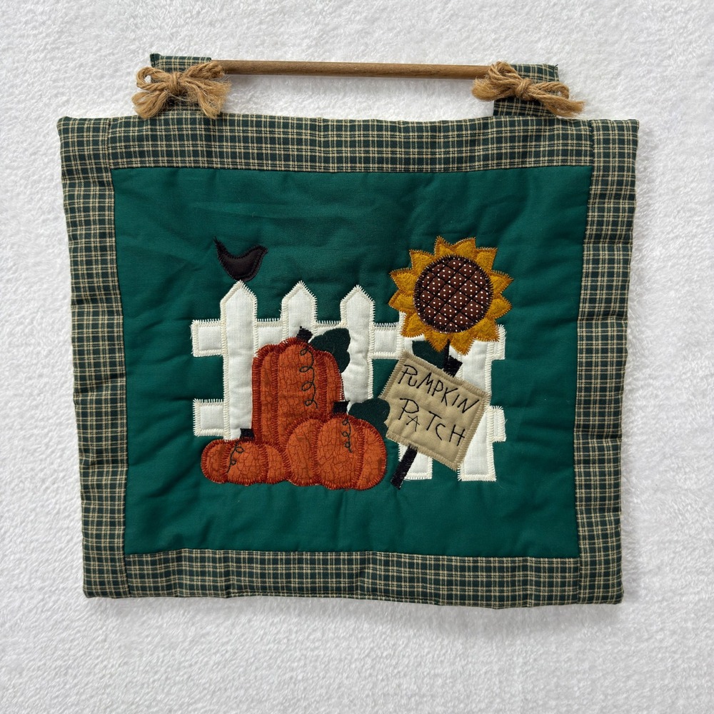 Pumpkin Patch Wall Hanging Fall Decor Green Applique Quilted Cottagecore Country
